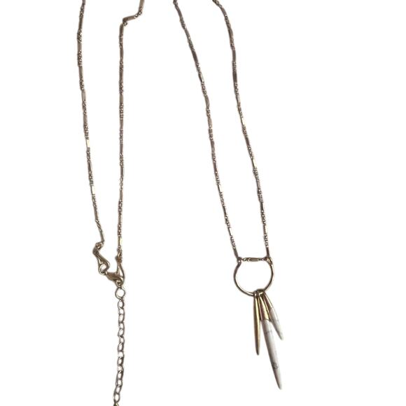 Vtg Stella & Dot Quill Matte Gold Tone Faux Marble Spike Necklace dainty Retro - Picture 2 of 5